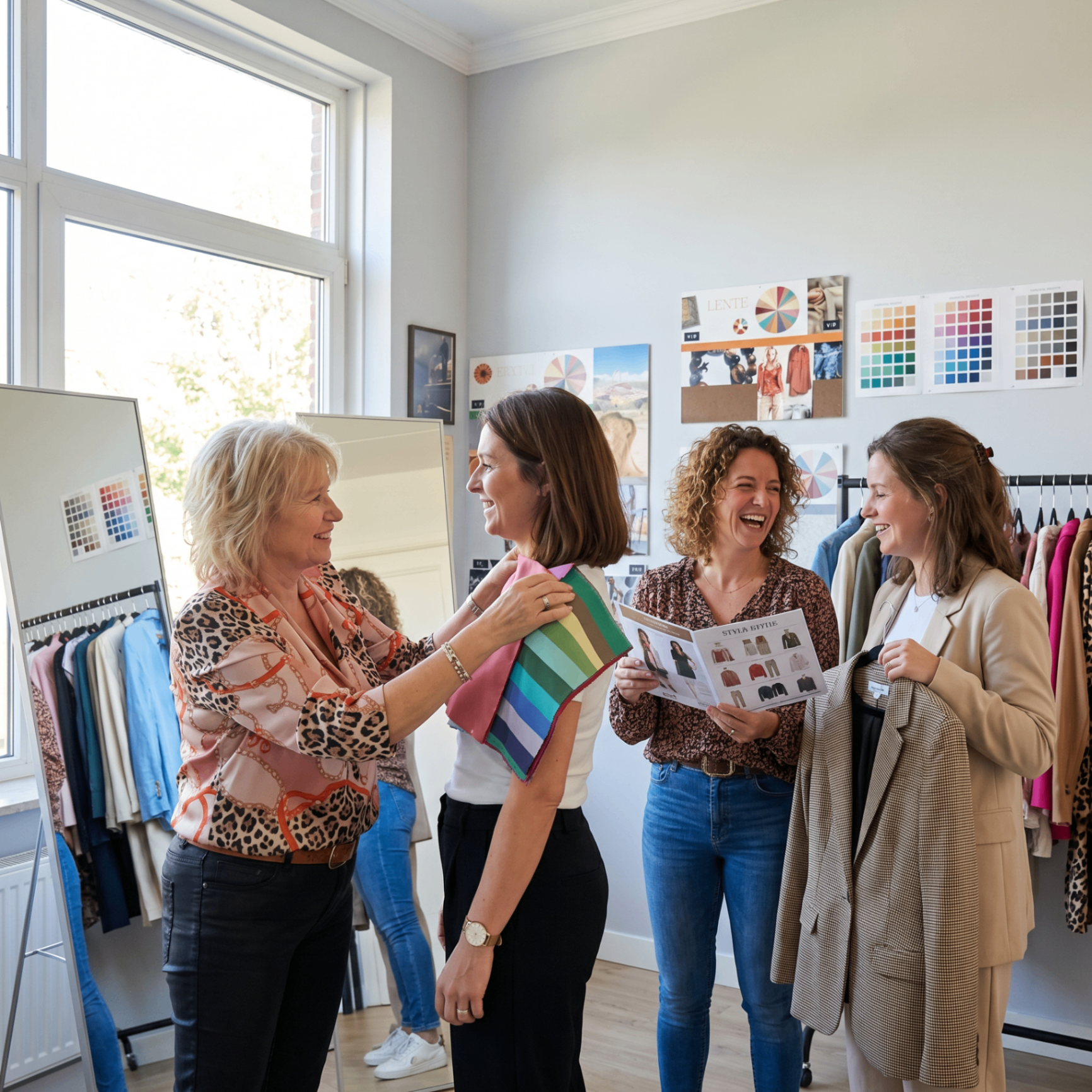 Ruth Coopman analyseert kleurenpalet en stijl tijdens een sessie met klanten in haar atelier